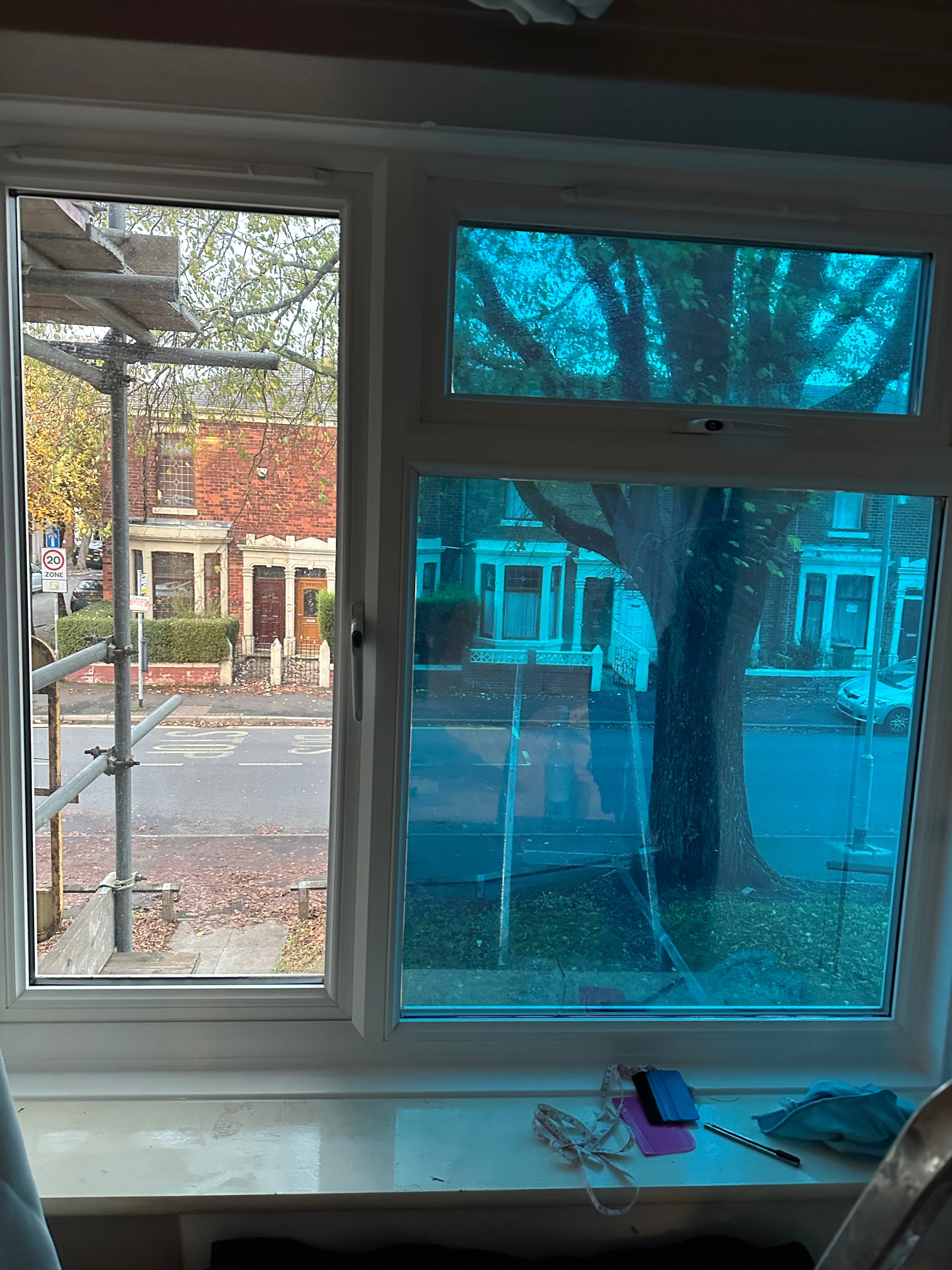 Silver Blue Reflective Window Film – One Way Mirror Privacy Tint UV Blocking Heat Control Static Cling for Home & Office