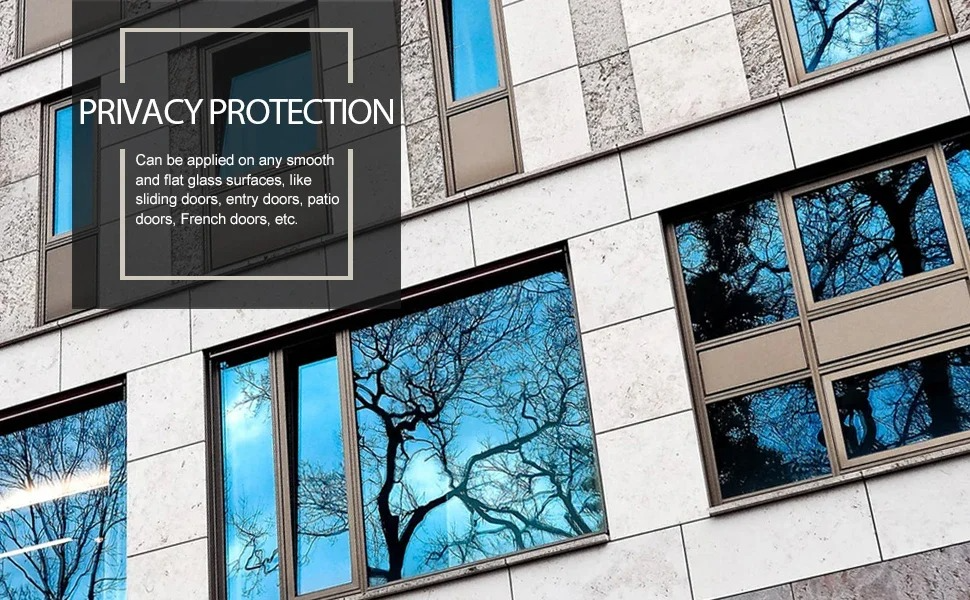 Silver Blue Reflective Window Film – One Way Mirror Privacy Tint UV Blocking Heat Control Static Cling for Home & Office